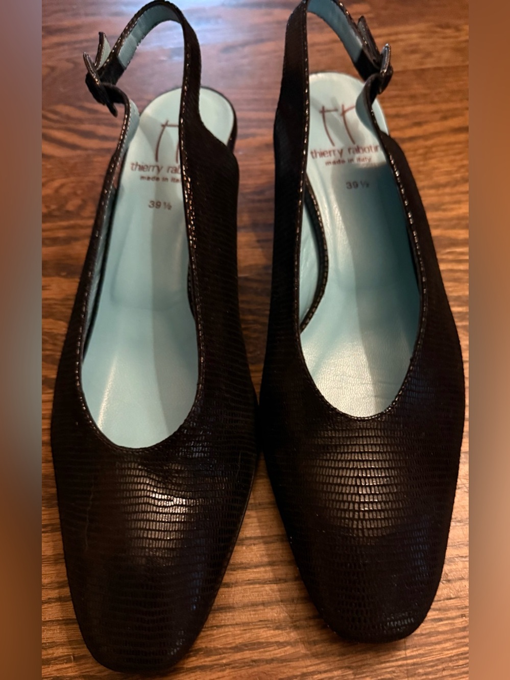 Thierry Rabotin Black Textured Leather Slingback Peep-Toe Heels - EU 39.5